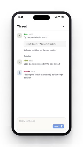 Bamlo on a phone showing a thread of replies.